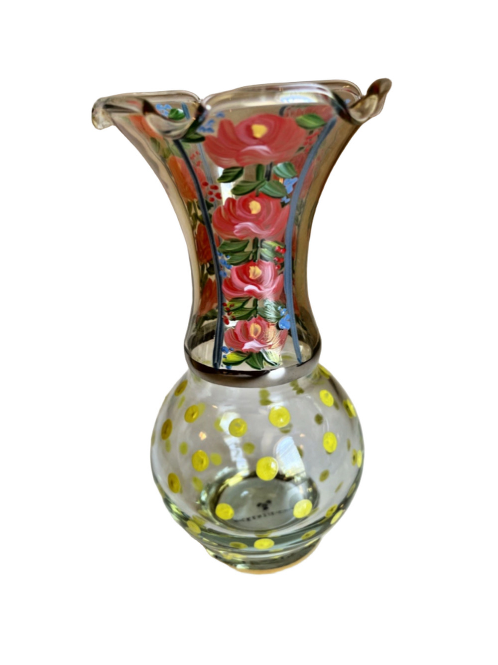 Mackenzie-Childs Chipper Glass Bud Vase Ruffled Floral Dots MINT